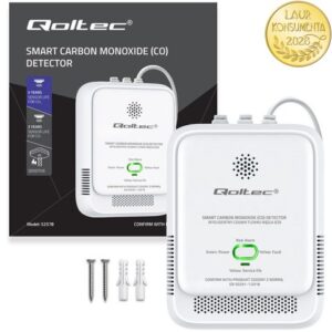 52576 - Qoltec Certyfikowany Czujnik tlenku węgla (czadu) | detektor CO | alarm 85dB | LED