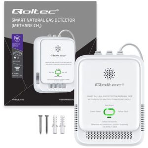 52650 - Qoltec Certyfikowany Czujnik wycieku gazu ziemnego | detektor CH4 | NG | alarm 85dB | LED