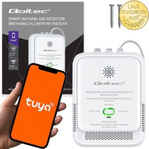 52651 - Qoltec Certyfikowany Czujnik wycieku gazu ziemnego | detektor CH4 | NG | Tuya | Wi-Fi | alarm 85dB | LED
