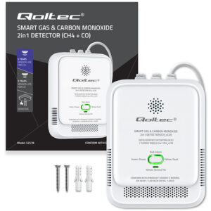 52578 - Qoltec Certyfikowany Czujnik wycieku gazu ziemnego i tlenku węgla (czadu) | detektor CH4 CO | alarm 85dB | LED